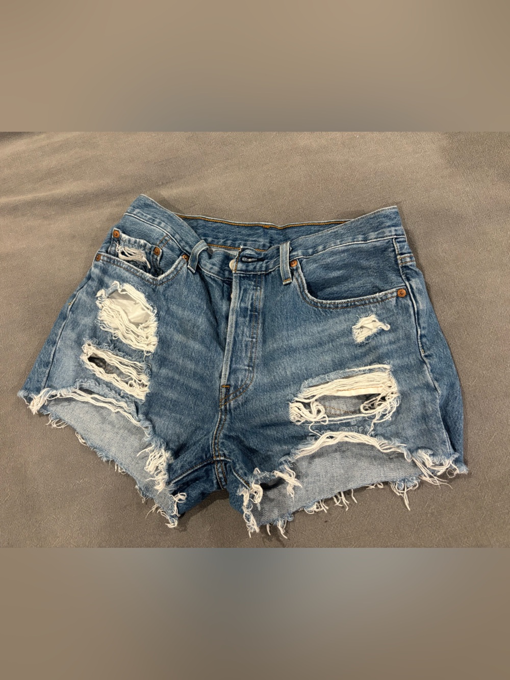 Levi's Light Blue Distressed High Waist Denim Shorts